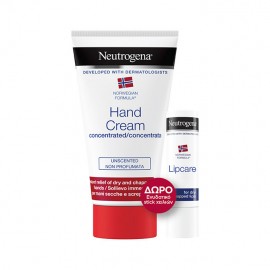 Neutrogena Promo Hand Cream Concentrated Unscented Κρέμα Χεριών Χωρίς Άρωμα 75ml & Δώρο Neutrogena Lip Care Stick 4.8gr