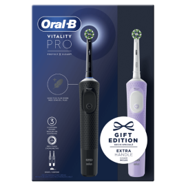Oral-B Vitality Pro Gift Edition Black & Pink Duo Pack Ηλεκτρικές Οδοντόβουρτσες Μαύρo & Μωβ 2τμχ