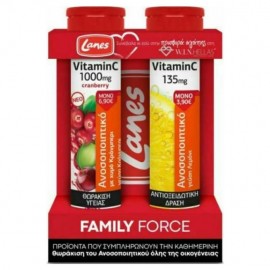 Lanes Family Force Vitamin C 1000mg Cranberry Συμπλήρωμα Διατροφής για το Ανοσοποιητικό Σύστημα 20 Αναβράζοντα Δισκία & Βιταμίνη C 135mg Γεύση Λεμόνι 20 αναβράζοντα δισκία