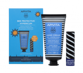 Apivita Set Bee Protective Hypericum Κρέμα Χεριών για Ξηρά Σκασμένα Χέρια με Βάλσαμο & Μελισσοκέρι 50ml + Lipcare Βούτυρο Κακάο Spf20 4.4gr