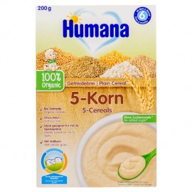 Humana Plain Cereal 5-Cereals 6m+ Βρεφική Βιολογική Κρέμα Δημητριακών Χωρίς Γάλα 200gr