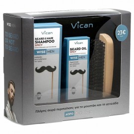 Vican Wise Men Beard & Hair Shampoo Spicy & Wise Men Beard Oil Spicy & ΔΩΡΟ Beard Brush