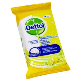 Dettol Αντιβακτηριδιακά Μαντηλάκια Καθαρισμού Επιφανειών με Άρωμα Λεμόνι & Lime 40pcs
