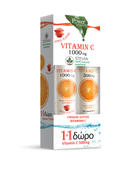 Power Health Vitamin C 1000mg με Stevia & γεύση μήλου 24 αναβράζοντα δισκία + Vitamin C 500mg Πορτοκάλι 20 αναβράζοντα δισκία