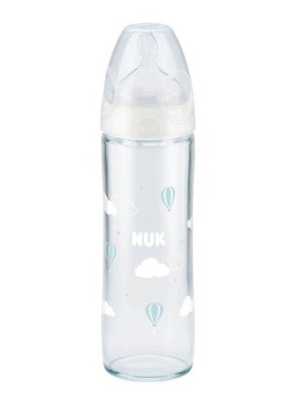 NUK Classic Γυάλινο Μπιμπερό Με Θηλή Σιλικόνης Λευκό  m 0-6 μηνών 240ml