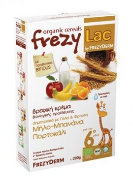 Frezyderm FrezyLac Bio Cereal Βρεφική Κρέμα Μήλο - Μπανάνα - Πορτοκάλι 200g