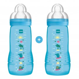 MAM Easy Active Bottle - Μπιμπερό Με Θηλή Σιλικόνης 330ml 4+μηνών,  2τμχ Μπλε
