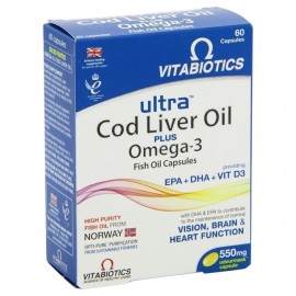 Vitabiotics Ultra Cod Liver Oil Plus Omega 3 Συνδυασμός Ωμέγα 3 Ιχθυελαίων & Μουρουνέλαιου 60caps