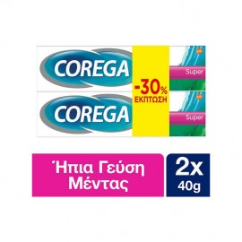 Corega Super Κρέμα για Τεχνητή Οδοντοστοιχία με Γεύση Μέντα 1 & 1 Δώρο 2x40gr