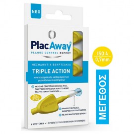 Plac Away Triple Action Μεσοδόντια Βουρτσάκια 0.7mm σε χρώμα Κίτρινο 6τμχ