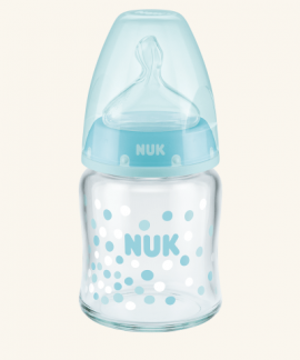 NUK First Choice+ Γυάλινο Μπιμπερό Με Θηλή Σιλικόνης Γαλάζιο 0-6μηνών 120ml