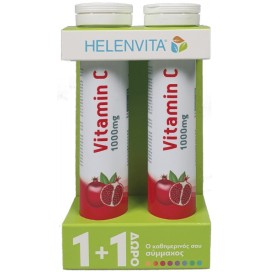 Helenvita Vitamin C 1000mg, 20 δισκία Σε Αναβράζουσα Μορφή Ρόδι, 1+1 Δώρο