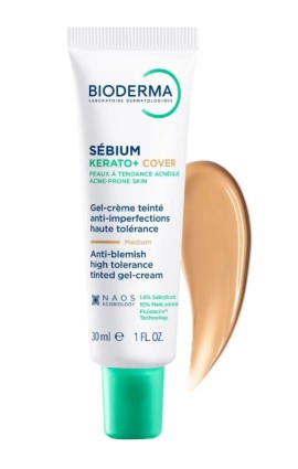 Bioderma Sebium Kerato + Cover Anti-Blemish High Tolerance Tinted Gel Cream, Κρέμα με Χρώμα 2 σε 1 κατά των Ατελειών 30ml