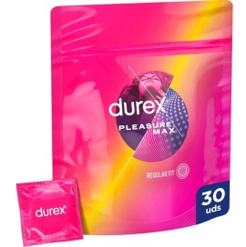 Durex Pleasure Max Προφυλακτικά που προσφέρουν απόλαυση, με κουκίδες και γραμμές για επιπλέον διέγερση, 30 προφυλακτικά.
