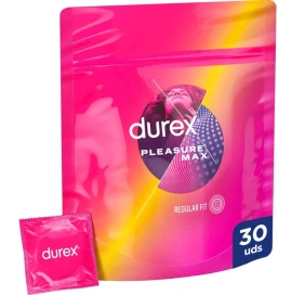 Durex Pleasure Max Προφυλακτικά που προσφέρουν απόλαυση, με κουκίδες και γραμμές για επιπλέον διέγερση, 30 προφυλακτικά.
