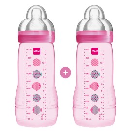 MAM Easy Active Bottle - Μπιμπερό Με Θηλή Σιλικόνης 330ml 4+μηνών,  2τμχ Ροζ