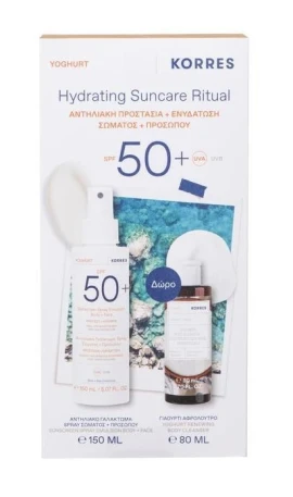 Korres Set Υoghurt Hydrating Suncare Ritual για Αντηλιακή Προστασία & Ενυδάτωση με Yoghurt Suncreen Spray Emulsion SPF50+ Αντηλιακό Γαλάκτωμα Spray Σώματος & Προσώπου 150ml + Δώρο Yoghurt Renewing Body Cleanser Αφρόλουτρο 80ml