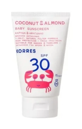 Korres Coconut & Almond Baby Sunscreen SPF30 Βρεφικό Αντηλιακό Καρύδα & Αμύγδαλο με Υψηλή Προστασία για Πρόσωπο & Σώμα, 100ml