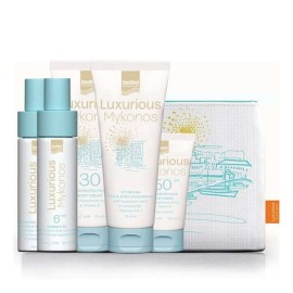 Intermed Set Luxurious Mykonos Travel Kit Αντηλιακή Κρέμα Προσώπου Spf50 40ml + Αντηλιακό Σώματος Spf30 75ml + Λάδι Μαυρίσματος Spf6 50ml + Ενυδατικό Mist Προσώπου & Σώματος 50ml + After Sun Cooling Gel 75ml + Δώρο Νεσεσέρ