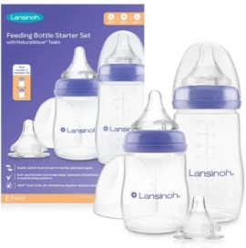 Lansinoh Set Feeding Bottle Σετ Μπιμπερό με Θηλή NaturalWave®, 2τεμ & Θηλή, 1τεμ