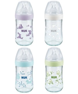 Nuk Nature Sense Even Softer Series (10.745.119) Γυάλινο Μπιμπερό με Θηλή Σιλικόνης Μεγεθος M, 0-6m, 240ml