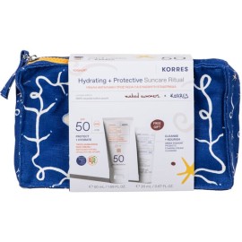 Korres Promo Hydrating & Protective Suncare Ritual Υψηλή Αντηλιακή Προστασία με Yoghurt Tinted Αντηλιακή Κρέμα Προσώπου με Χρώμα SPF50, 50ml, Greek Yoghurt Αφρώδης Κρέμα Καθαρισμού με Προβιοτικά, 20ml & Δώρο Naked Summers x Korres Νεσεσέρ, 1τεμ, 1σετ