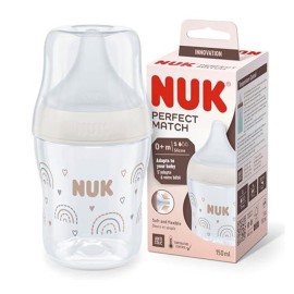 Nuk Perfect Match Μπιμπερό Πλαστικό 0m+ με Δείκτη Ελέγχου Θερμοκρασίας Mικρής Οπής Ουράνιο Τόξο, 150ml