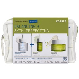 Korres Promo Pack με Smart Yoghurt Super Serum με Προβιοτικά, 15ml, Santorini Grape Velvet Λάδι Προσώπου, 15ml, Poreless Κρέμα-Gel Προσώπου για Μικτές & Λιπαρές Επιδερμίδες, 40ml & Δώρο Νεσεσέρ, 1τεμ, 1σετ