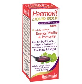 Health Aid Ηaemovit liquid Gold Σιρόπι με Βιταμίνες, Μέταλλα, Τζίνγκο Μπιλόμπα & Τζίνσενγκ, 200ml