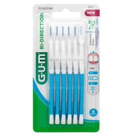 GUM Bi-Direction Μεσοδόντια Βουρτσάκια με Λαβή 0.9mm σε χρώμα Μπλε 6τμχ