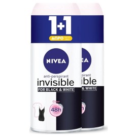 Nivea Invisible For Black & White Clear 48h Anti-perspirant Roll-On Αποσμητικό κατά των Λεκέδων 1+1 ΔΩΡΟ 2x50ml
