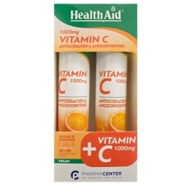 Health Aid Vitamin C 1000mg Orange Promo 1+1, 2x20 ταμπλέτες, 1 σετ