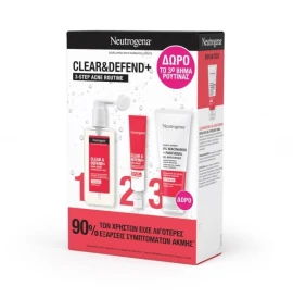 Neutrogena Promo Clear & Defend+ Facial Wash 200ml, Daily Serum 30ml & Gel Moisturizer 50ml