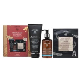 Apivita Set Crystal Clear Black Detox Cleansing Gel 150ml + Tonic Lotion Lavender & Honey 200ml + Express Beauty Tissue Face Mask Carob 20ml