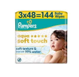 Pampers Aqua Soft Touch Μωρομάντηλα 99% Water 3x48τμχ