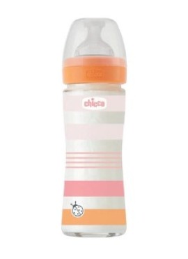 Chicco Γυάλινο Μπιμπερό  Well Being GIRL 240ml ΘΣ 0Μ+