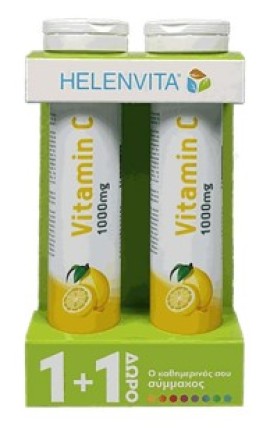 Helenvita Vitamin C 1000mg, 20 Δισκία Σε Αναβράζουσα Μορφή Λεμόνι, 1+1 Δώρο