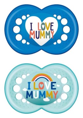 MAM I Love Mummy & Daddy Ορθοδοντική Πιπίλα Σιλικόνης Μπλε 6+ μηνών 2τμχ
