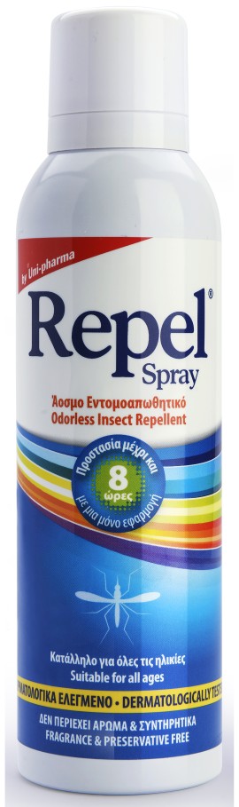 Uni Pharma Repel Spray Άοσμο Εντομοαπωθητικό Με Υαλουρονικό 150ml