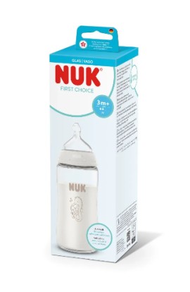 NUK γυάλινο μπιμπερό με θηλή σιλικόνης first choise 3m+ 240ml seahorse