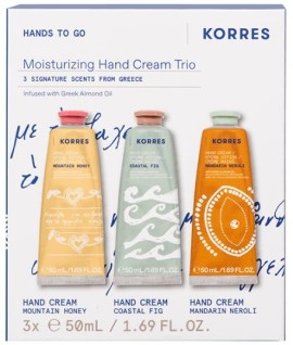 Korres Promo Hands to Go Moisturizing Hand Cream Trio Mountain Honey, 50ml & Coastal Fig, 50ml & Mandarin Neroli, 50ml, 1set