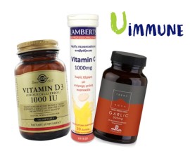 Uimmune! Lamberts Vitamin C 1000mg 20tabs, Solgar Vitamin D3 1000iu 25mg 90 tabs, Terranova Garlic 500mg Βιολογικό Σκόρδο 50caps