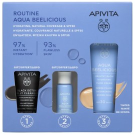 Apivita Aqua Beelicious Promo Pack με Λεπτόρρευστη Ενυδατική Κρέμα Προσώπου Ημέρας με Χρώμα SPF30, 40ml & Δώρο Black Detox Cleansing Jelly Μαύρο Gel Καθαρισμού για Πρόσωπο & Μάτια, 15ml & Aqua Beelicious Booster Αναζωογόνησης & Ενυδάτωσης, 10ml, 1σετ