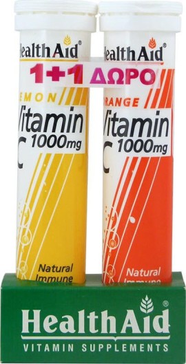 Health Aid Vitamin C 1000mg Λεμόνι 20 αναβράζουσες ταμπλέτες + Vitamin C 1000mg Πορτοκάλι 20 αναβράζουσες ταμπλέτες