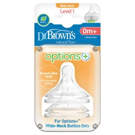 Dr. Browns Θηλές για Μπιμπερό Options+ με Φαρδύ Λαιμό Επίπεδο 1 0m+ 2τμχ