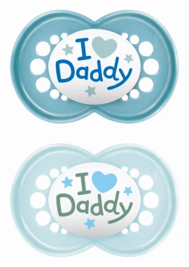 MAM I Love Mummy & Daddy Ορθοδοντική Πιπίλα Σιλικόνης Γαλάζιο 6+ μηνών 2τμχ
