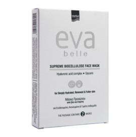 Intermed Eva Belle Supreme Biocellulose Face Mask Μάσκα Προσώπου με Υαλουρονικό Οξύ & Γλυκερίνη, 2x15ml