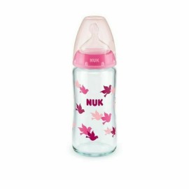 NUK First Choice Γυάλινο Μπιμπερό με θηλή σιλικόνης M 0-6m Ροζ 240ml