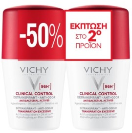Vichy Deodorant 96h Clinical Control Roll-On Duo Promo Αποσμητικό με έως 96 Ώρες Προστασίας (-50% στο 2ο Προϊόν), 2x50ml