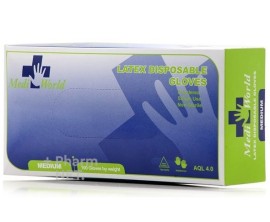 Medi World Latex Disposable Gloves, Medium Μη Αποστειρωμένα Γάντια Μίας Χρήσης με Πούδρα, 100 τεμάχια